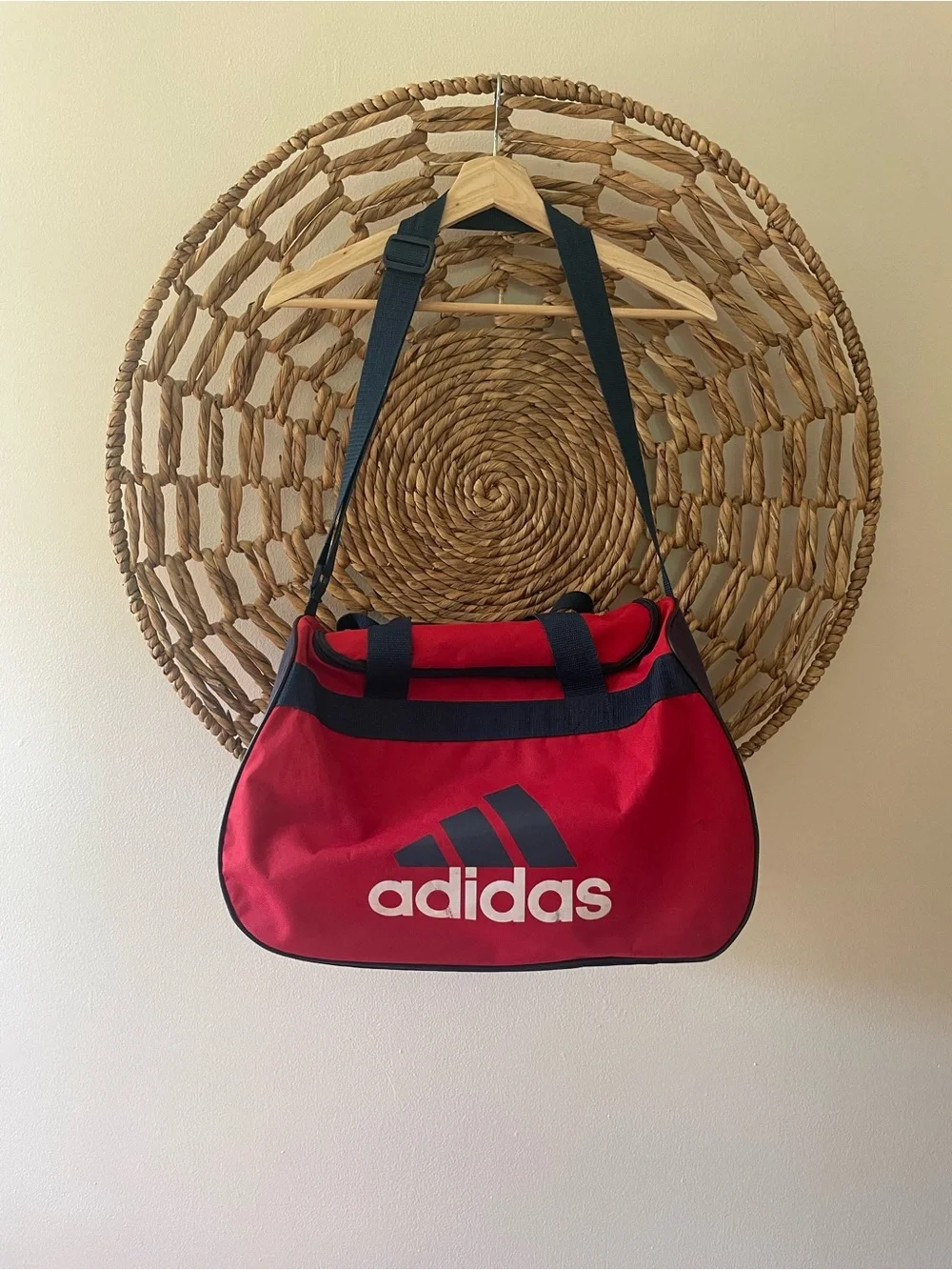 Adidas Red and Navy Blue Duffel Bag